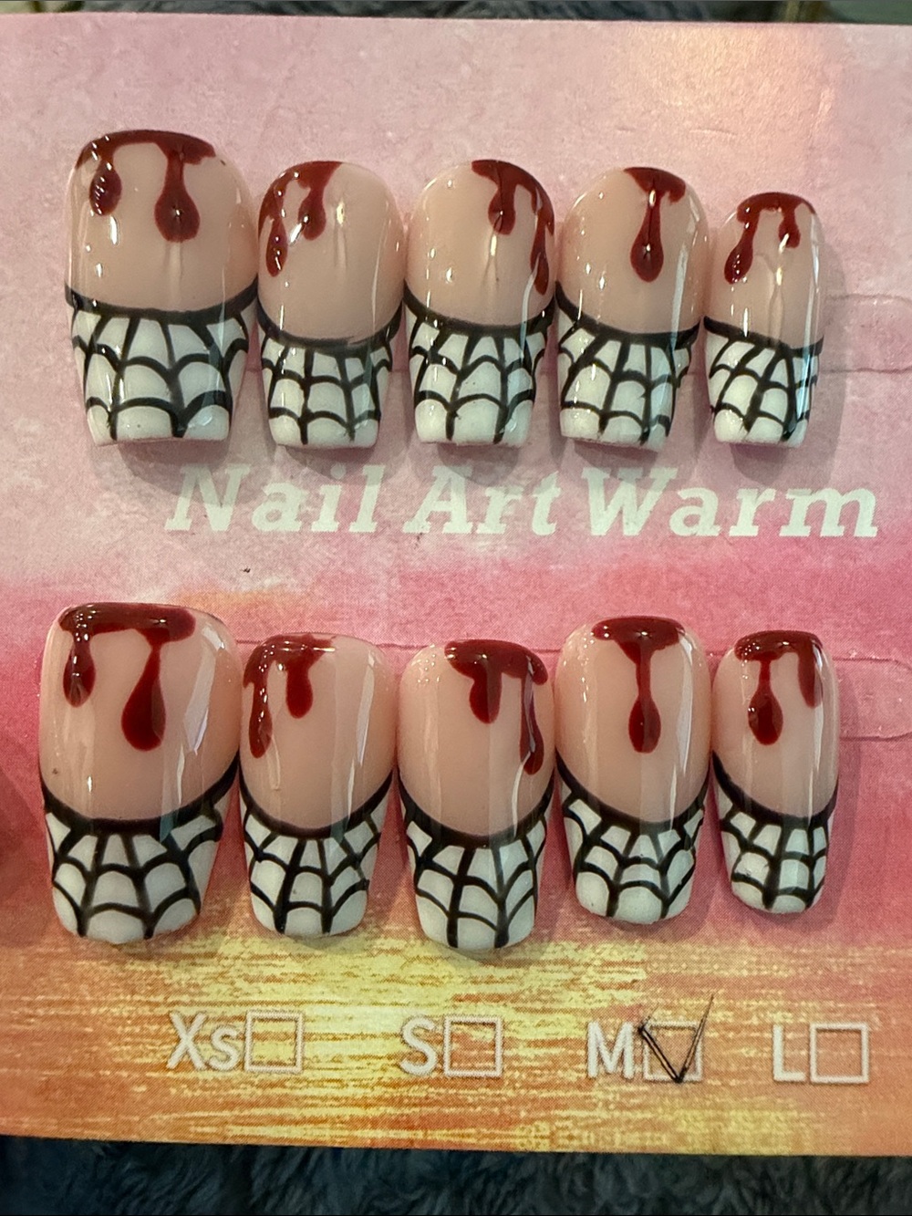 Spider theme French tip nail design